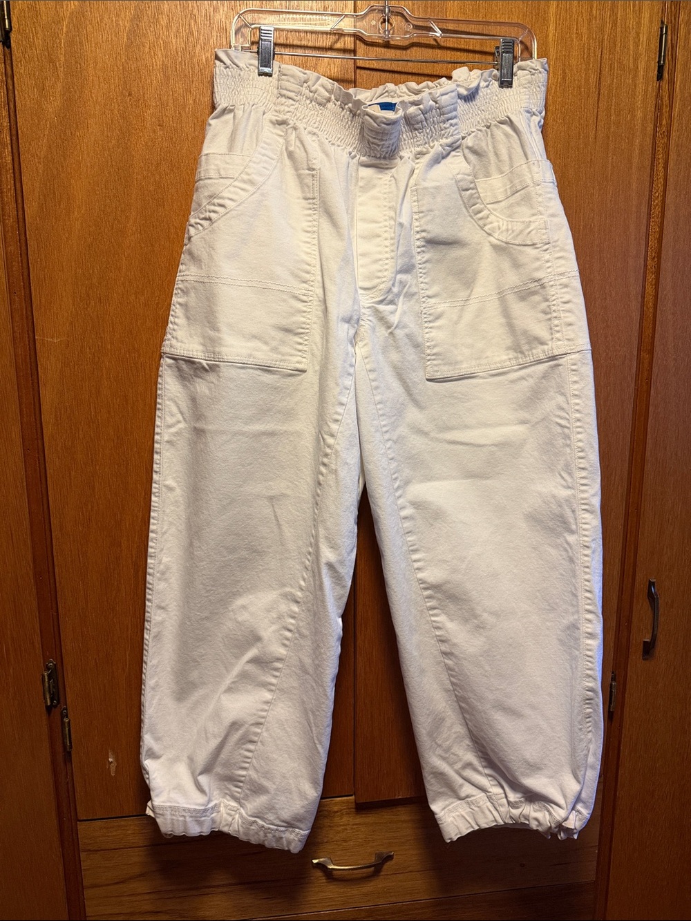 White Elastic-Waist Pants
